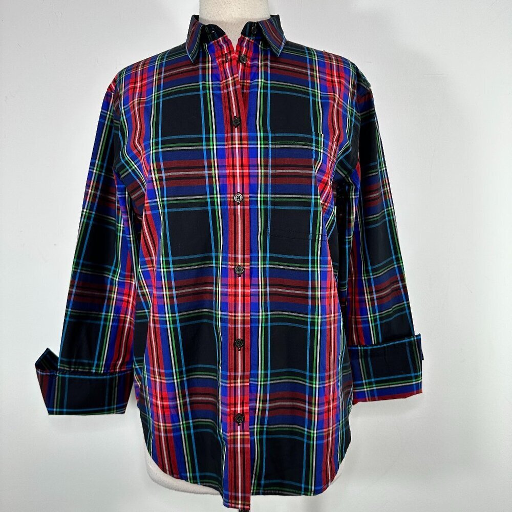 J. Crew Perfect Shirt in Stewart Plaid Tartan Garcon Organic Cotton Women's Sz 8